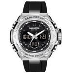 Carlington Resin Analog-Digital Sports Watch Chronograph,Dual Time,Alarm,Stopwatch,Water-Resistant,Shock-Resistant,Back Light Display- The Perfect Watch For Men&Boys-Ct9107 Silver Dial Black Band