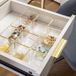 Martha Stewart Kerry Plastic Stackable Office Desk Drawer Organizers, 3" x 3", 12 Pack, with Gold Trim