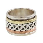 NOVICA .925 Sterling Silver Copper Brass Tri-Metal Meditation Spinner Ring 'Spinning Braid'