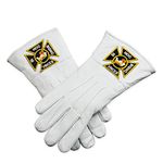 Knights Templar White Leather Masonic Gloves