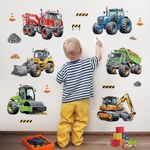 decalmile Construction Cars Wall Decals Trucks Tractor Vehicles Wall Stickers Boys Bedroom Kids Room Playroom Wall Decor