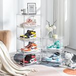 Thrifty Tech | PACK OF 5 Crates | Sneaker Box, Sneaker Display Crate, Shoe Container, Storage Case Acrylic, Clear Drop Front Shoebox, Plastic Shoe Box.