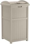 Suncast 33 Gallon Hideaway Trash Can for Patio - Resin Outdoor Trash with Lid - Use in Backyard, Deck, or Patio - Taupe