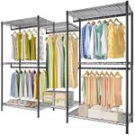 Mfancy Garment Rack,Heavy Duty Metal Clothes Rack with Adjustable Shelves and Hanging Rods, Multi-Functional Clothing Rack for All Kinds of Clothes and Shoe Storage (Black).