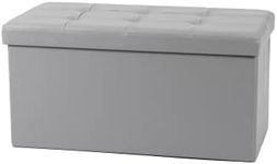 La Maison Large Ottoman Foldaway Storage Blanket Toy Box Bench Faux Leather Silver Grey 76x38cm