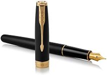 Parker 1950874ASZ Sonnet Fountain Pen, Matte Black GT Fine Point, 18K Gold Nib, Gift Box, Authentic Imported