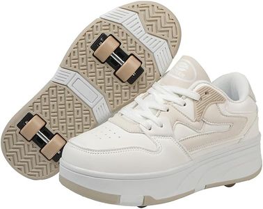 Mateju Kids Roller Skate Shoes for Boys Girls, Skateboarding Skates Outdoor Parkour Shoes Retractable 4 Wheels Unisex Teenager Children Sports Walking Running Sneakers Shoes Beige