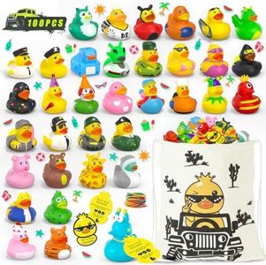 101 Pcs Jeeper Ducks with Tags for Ducking,100 Pack Rubber Ducks+100Cards Tags+1 Bag+100 Straps,Toddler Baby Party Favor