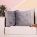 STITCHNEST Single Side Quilted Velvet Cushion Cover Set of 2 (16 X 16 Inches), Grey,200 TC