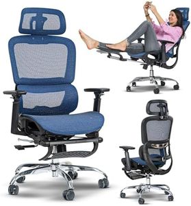 DROGO Ergonomic Office Chair for Work from Home, Computer Chair with Breathable Mesh, Adjustable Seat, Footrest, 3D Armrest, 2D Headrest & Lumbar Support | Mesh Chair for Office/Home (Blue)