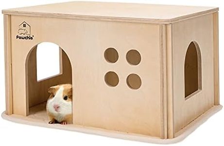 PAWCHIE Guinea Pig House Hide - Wooden Hideout for Chinchilla Small Animals, Habitat with Windows Guinea Pig Hamster Rat Living
