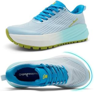 OrthoComfoot Women's Orthopedic Lightweight Wide Sneakers, Arch Support for Plantar Fasciitis, Diabetic Breathable Shoes for Work & Casual Outdoor Walks, Light Blue, Size 10
