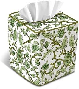 CPC Meadow Vine Hand Block Print Cotton Tissue Box Cover with Piping 4.5"x4.5"x5"Inch Decorative Tissue Holder Cover for Bathroom, Living Room, Bedroom, Home Décor, Vanity, Car Gift for Summer