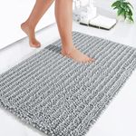 OLANLY Luxury Chenille Bath Mat, Extra Soft Thick Absorbent Shaggy Bathroom mat, Non-Slip Machine Wash Dry Plush Bath Mats for Bathroom, Shower, and Tub (30"x20", Light Grey)