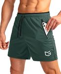 G Gradual Men's Running Shorts with Zipper Pockets Quick Dry Gym Athletic Workout 5" Shorts for Men, Army Green, Small