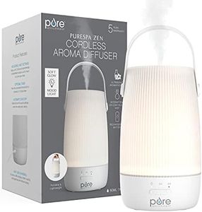 Pure Enrichment® PureSpa™ Zen Cordless Essential Oil Diffuser & Light - Portable Travel-Friendly Aroma Diffuser Lasts 7.5 Hrs, Optional Mood Light, 2 Mist Settings, Optional Timer, & Auto Shut-Off