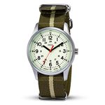 Infantry Mdc Glow In The Dark Analog Watches For Men, 12/24 Hour Military Time Watch Waterproof, Field Outdoor Sport Mens Wristwatch With Slip-Thru Nylon Band,Dial-Off-White, Band-Green