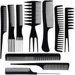 Ultikare Hair Comb Set, Professional Salon Hair Styling Barber Combs Kit 10 Piece Plastic Fine and Wide Tooth Hair Combs for Men and Women (Black)