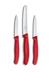 Victorinox Swiss Made Stainless Steel Swiss Classic Kitchen Knife (Set of 3) Serrated and Straight Edge Knives for Professional and Household Kitchen, Kitchen Tools, Red, 6.7111.3
