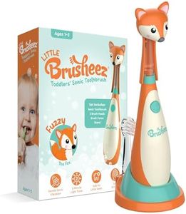 Brusheez Little Toddlers’ Sonic Toothbrush - Safe & Gentle Toothbrush for Ages 1-3 with Built-in, Light-Up 2-Minute Timer, Extra Brush Head, & Storage Base for First-Time Brushers (Fuzzy The Fox)