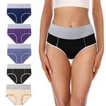 Senllori Women Cotton Underwear High Waist Panties Ladies Panty Plus Size Briefs Multipack, Multicoloured 03-5 Pack, Medium