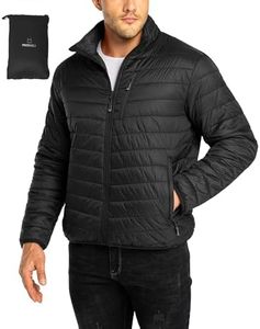 33,000ft Mens Winter Lightweight Jacket Warm Short Packable Puffer Jacket Transitional Padded Down Jacket Quilted Jacket for Men Lined for Hiking Travelling Pure Black M