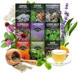 Medicinal Tea Seeds Collection - 9 Non-GMO Heirloom Herbs to Grow in The Garden - Chamomile, Lavender, Echinacea, Catnip, Lemon Balm, Marigold, Sage, Peppermint, White Yarrow - Survival Garden Seeds