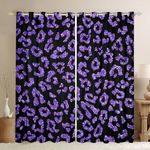 Erosebridal Cheetah Print Curtains & Drapes Animal Print Curtains, Purple Animal Print on Black Blackout Curtains 84Wx63L African Wildlife Living Room Curtains, Aesthetic Abstract Art Window Curtains