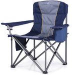 ALPHA CAMP Oversized Camping Folding Chair Heavy Duty Lawn Chair with Cooler Bag Support 450 LBS Steel Frame Collapsible Padded Arm Chair Quad Lumbar Back Chair Portable for Outdoor,Blue