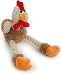 goDog Moonmoon Checkers Skinny Rooster with Chew Guard Technology Tough Plush Dog Toy, Small, Brown