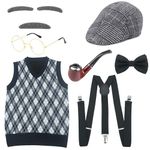 Kids 100 Days of School Costume for Boys Halloween Old Man Costume Hat Grandpa Vest Set for Child