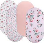 Bassinet Sheets 4 Pack Compatible with Dream On Me Karley (Plus Portable) Bassinet, Chicco LullaGo Portable and ANGELBLISS 3 in 1 Rocking,Stretchy Ultra Soft Floral/Pink