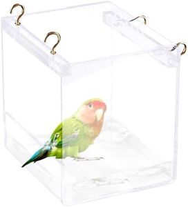 Tfwadmx Bird Bathtub for Cage Parrot Bath Shower Box Bowl No-Leakage Design with Hooks for Small Bird Parrot Myna Budgie Lovebird