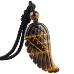 Nupuyai Tiger's Eye Angel Wing Crystal Necklace for Women Men, Carved Reiki Healing Stone Pendant with Adjustable Cord 62cm