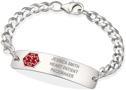 American Medical ID – Sterling Silver Classic Red Medical Alert ID Bracelet – Unisex for Women and Men, Red Emblem on Alert Bracelet. (7" – 8" wrist)