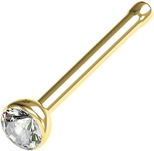 FIFTH CUE 316L Surgical Steel/Titanium Cubic Zirconia Press Fit Nose Bone (18G Gold)