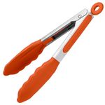 600ºF Heat Resistant Cooking Tong: U-Taste 7" BPA Free Silicone Kitchen Tong with Firm Sealed Non-Stick Rubber Tips & Silicon Coated 18/8 Stainless Steel Handle & Smooth Locking (Orange)