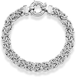 Miabella Italian 925 Sterling Silver 9mm Classic Byzantine Link Chain Bracelet for Women, Handmade in Italy (Length 8 Inches)
