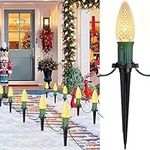 C9 LED Christmas Lights Outdoor with Stakes, 25.7ft 20 LED C9 Strawberry String Lights, Connectable Shatterproof C9 Pathway Lights Marker for Path, Lane, Patio, Xmas Holiday Decorations, Warm White