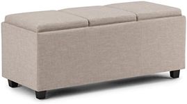 SIMPLIHOME Avalon 42 Inch Wide Contemporary Rectangle Storage Ottoman in Natural Linen Look Fabric, For the Living Room, Entryway and Family Room