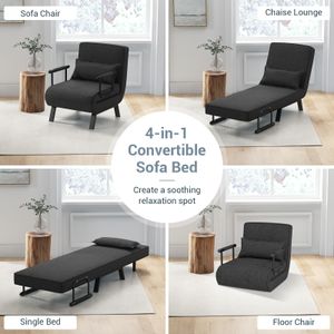 COSTWAY Folding Sofa Bed – Dark Grey Convertible Sleeper