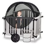 ZXPLO Safety Pop Up Crib Tent Cover to Keep Toddler from Climbing Out - Baby Bed Star Net Canopy with Mesh Organizer