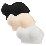 ANGOOL Strapless Bras for Women Non Wired Bandeau Bra Seamless Padded Non Slip Stay Up Supportive Lift Lightweight Breathable Multiway Bra, Black+Beige+White, M