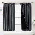 BellaHills 100% Blackout Curtains for Bedroom Thermal Insulated Curtains & Drapes Blackout Curtains Pencil Pleat Curtains for Living Room with Black Liner 2 Panels Set, 90 x 72 Inch, Charcoal Grey