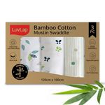 LuvLap 100% Bamboo Cotton Muslin Baby Swaddle Set, Pack of 3, Size-120cm x 100cm, Leaf, Butterfly, Abstract Print, 0-18 Month+, Printed Mulmul Muslin Swaddle Wrap for New Born Baby, Baby Towel