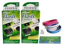 Fujifilm QuickSnap Flash 400 Disposable 35mm Camera Plus a Bonus Eco-Friendly Silicone Wrist Band and a Microfiber Cleaning Cloth (2 Pack)