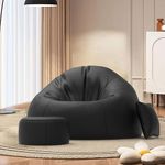 Pi Bean Bags with Beans Filled XXXL Bean Bag Pi Originals - Sofa Bean Bag with Cushion and Footrest - Official : PiNova Range - Comfort Level : Basic - (Matching Cushion Round : Black)