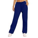 Womens Fleece Joggers Sweatpants Drawstring Waist Winter Warm Athletic Jogger Fleece Pants Straight Leg Tracksuit Bottoms Cargo Trousers with Pockets (2-Blue, L)