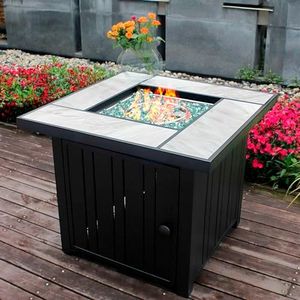 OutVue 30" Propane Fire Pit with Real Ceramic Tabletop, 50000 BTU Gas Firepit Table with Lid & Glass Rock, Outdoor Fire Pit for Dining or Party, Firepit for Outside, Patio, Garden, Yard