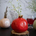 Glimpse Homes | Ceramic Pomegranate Showpiece with Gold Plated Crown, Artificial Fruit, 4 inch (Ravishing Red)